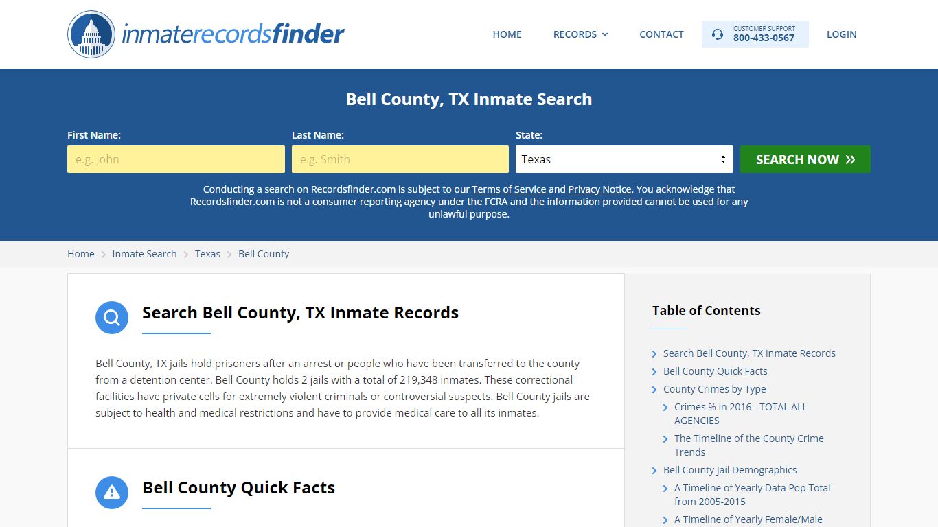 Bell County, TX Inmate Lookup & Jail Records Online - Recordsfinder.com